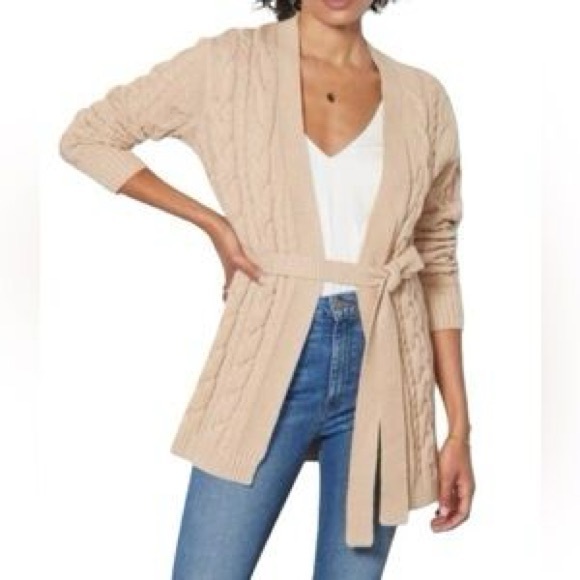 Evereve Sweaters - Evereve Beige Belted Cardigan Sweater